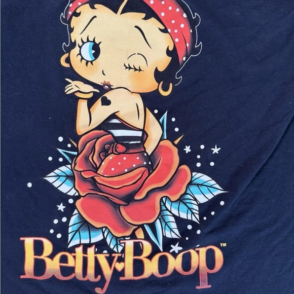 Betty Boop Pinup Rose Tattoo Black T-Shirt Unisex Adult Size 1X Betty Boop Retro - Picture 2 of 6